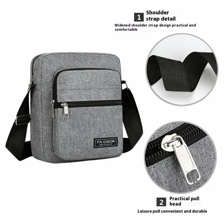 Bolsa Casual de Múltiplas Camadas Transversal e de Ombro Único, Leve, em Tecido Oxford - Cinza