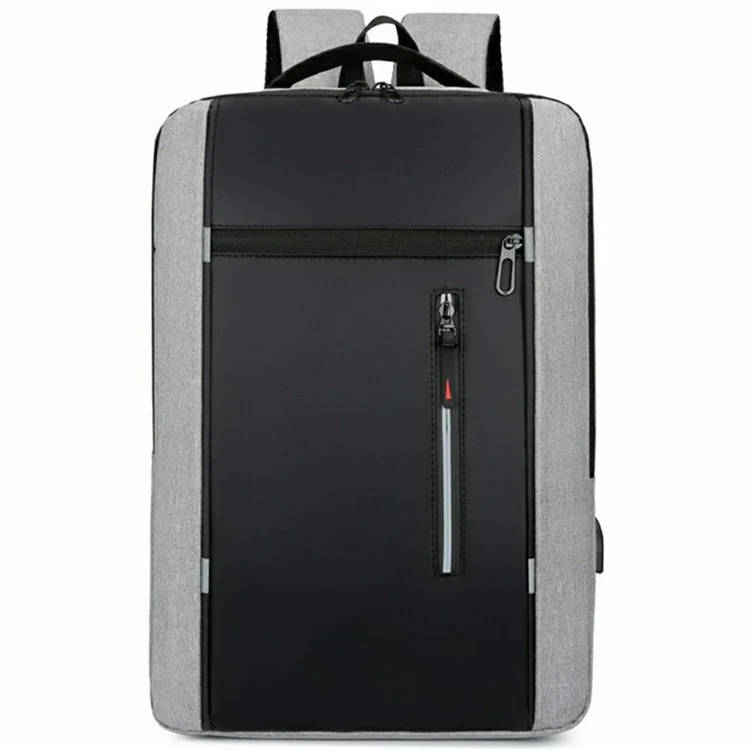 Zaino per laptop da lavoro per uomini, zaino da viaggio impermeabile in tessuto Oxford con porta USB per la ricarica - Grigio