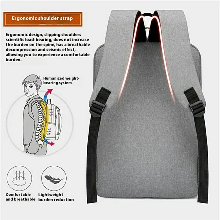 Zaino per laptop da lavoro per uomini, zaino da viaggio impermeabile in tessuto Oxford con porta USB per la ricarica - Grigio