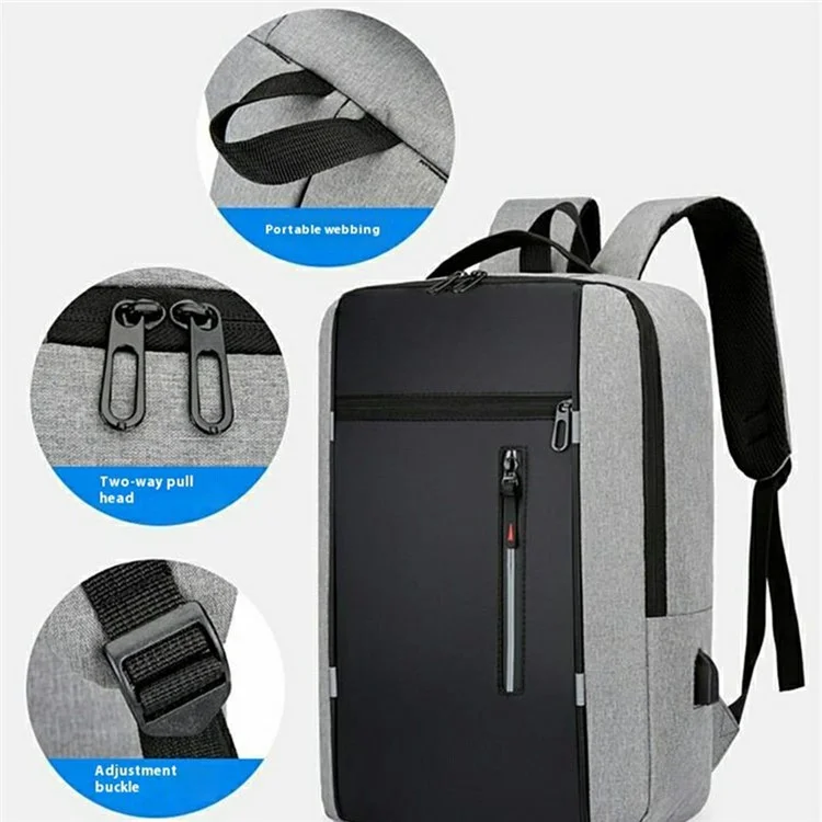 Zaino per laptop da lavoro per uomini, zaino da viaggio impermeabile in tessuto Oxford con porta USB per la ricarica - Grigio
