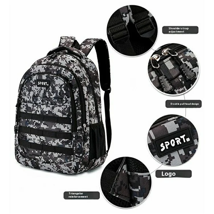Mochila de Viaje Camuflaje de Gran Capacidad para Exteriores de Tela Oxford Bolsa de Mochila de Senderismo para Hombres con Doble Hombro - Negro