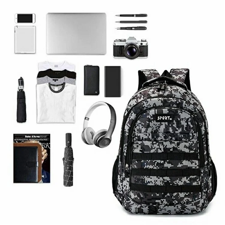 Mochila de Viaje Camuflaje de Gran Capacidad para Exteriores de Tela Oxford Bolsa de Mochila de Senderismo para Hombres con Doble Hombro - Negro