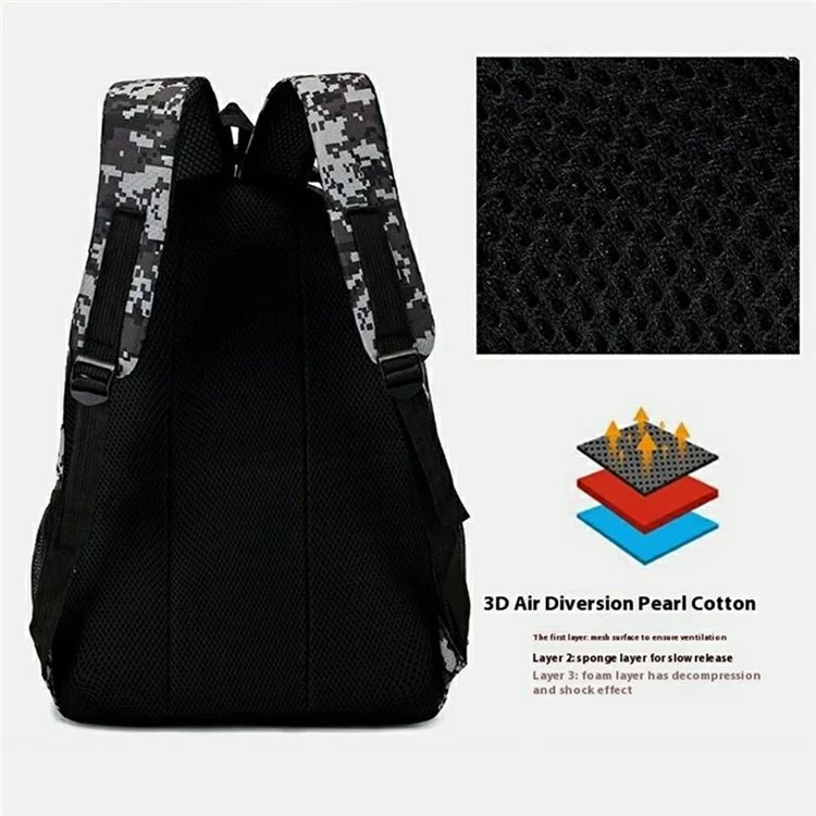 Mochila de Viaje Camuflaje de Gran Capacidad para Exteriores de Tela Oxford Bolsa de Mochila de Senderismo para Hombres con Doble Hombro - Negro