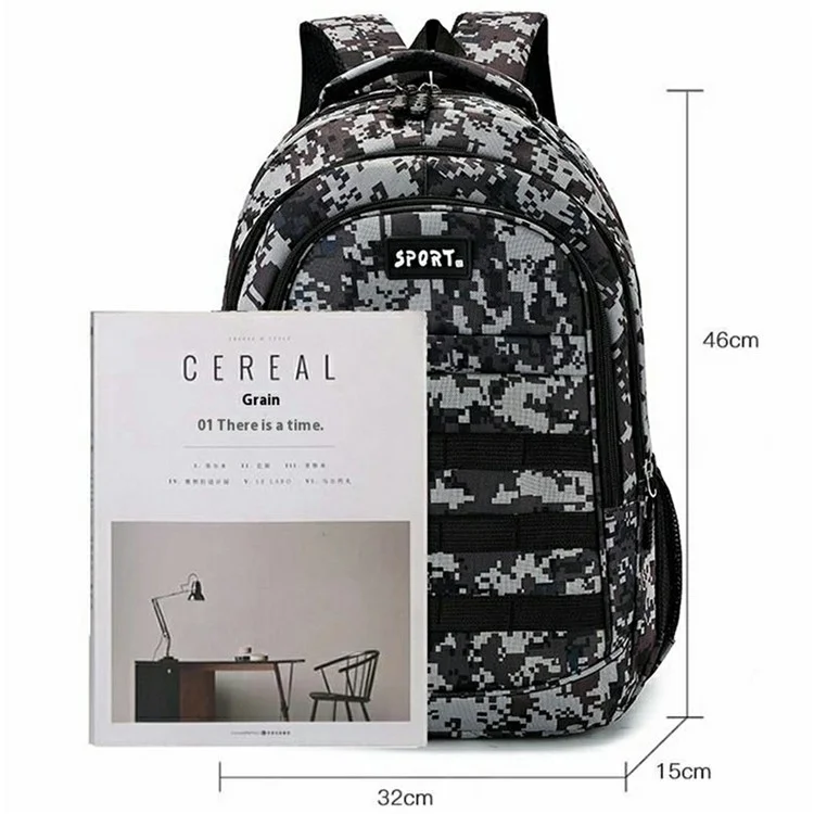 Mochila de Viaje Camuflaje de Gran Capacidad para Exteriores de Tela Oxford Bolsa de Mochila de Senderismo para Hombres con Doble Hombro - Negro