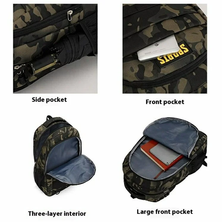 Waterproof Nylon Outdoor Backpack Large Capacity Travel Camping Laptop Bag - Black Camouflage