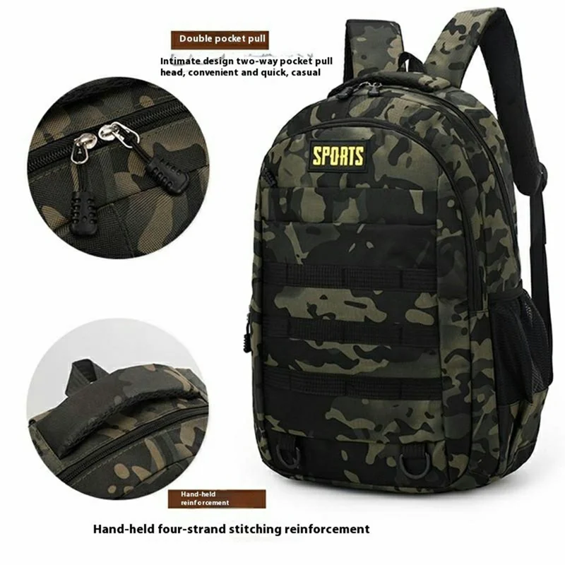 Waterproof Nylon Outdoor Backpack Large Capacity Travel Camping Laptop Bag - Black Camouflage