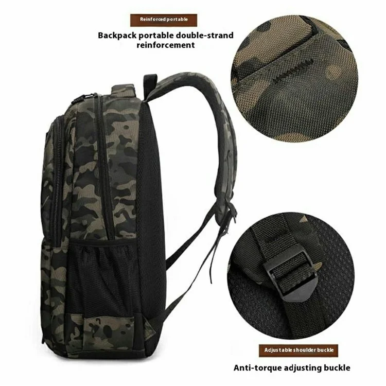 Waterproof Nylon Outdoor Backpack Large Capacity Travel Camping Laptop Bag - Black Camouflage