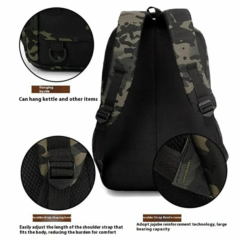 Waterproof Nylon Outdoor Backpack Large Capacity Travel Camping Laptop Bag - Black Camouflage