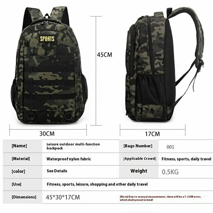 Waterproof Nylon Outdoor Backpack Large Capacity Travel Camping Laptop Bag - Black Camouflage