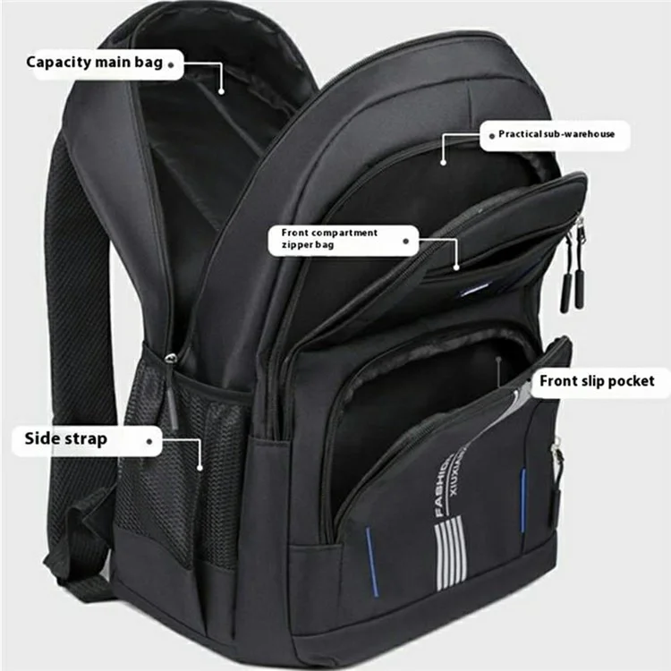 Large Capacity Business Laptop Backpack Oxford Cloth Travel Luggage Bag Students Double Shoulder Pack - Black