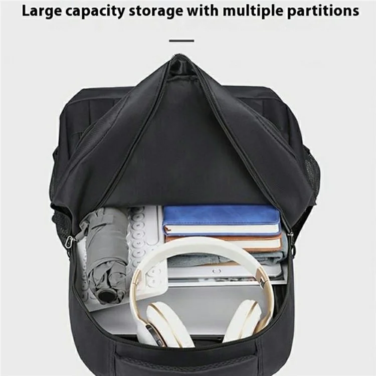 Large Capacity Business Laptop Backpack Oxford Cloth Travel Luggage Bag Students Double Shoulder Pack - Black