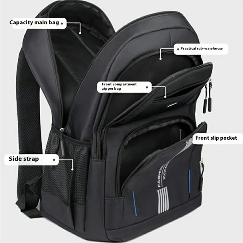 Large Capacity Business Laptop Backpack Oxford Cloth Travel Luggage Bag Students Double Shoulder Pack - Blue