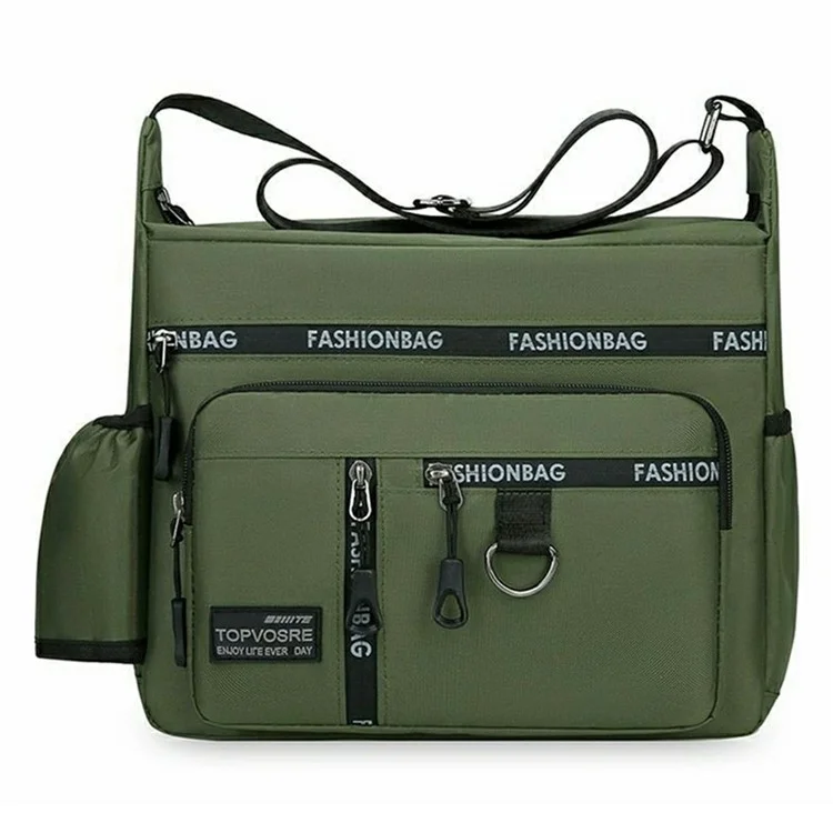 Men Casual Shoulder Bag Large Capacity Oxford Fabric Multi-Layer Travel Commute Business Messenger Bag - Army Green