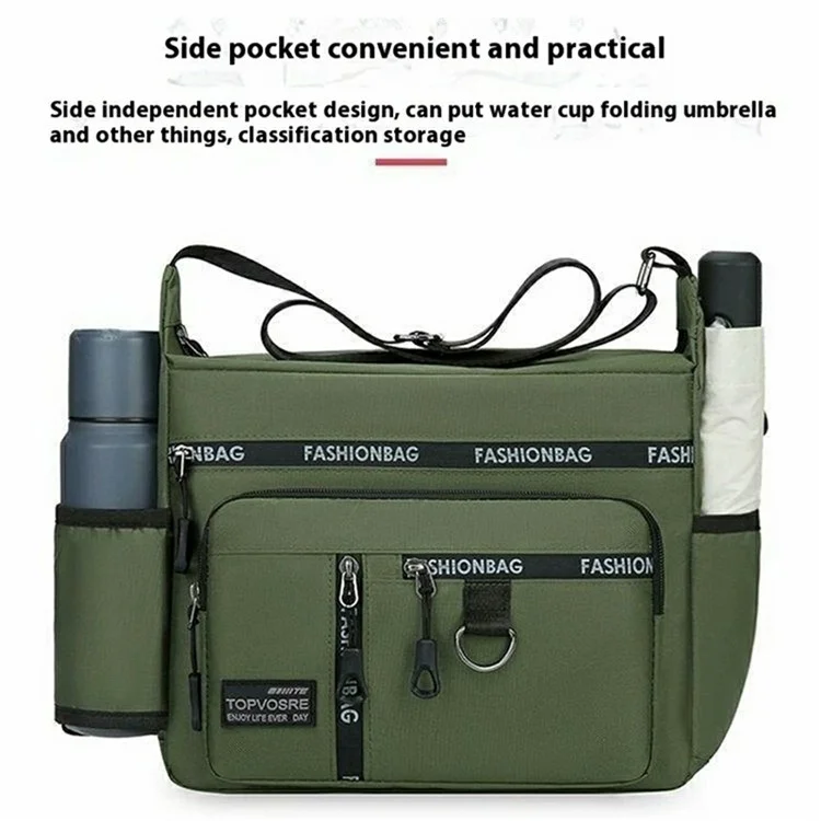 Men Casual Shoulder Bag Large Capacity Oxford Fabric Multi-Layer Travel Commute Business Messenger Bag - Army Green