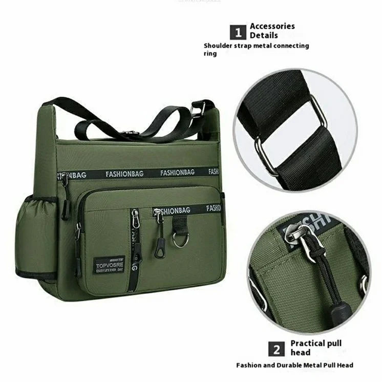Men Casual Shoulder Bag Large Capacity Oxford Fabric Multi-Layer Travel Commute Business Messenger Bag - Army Green