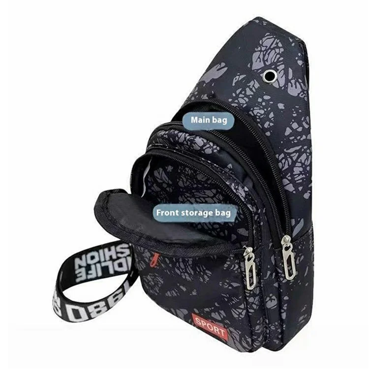 Bolsa Masculina Estilosa Casual de Nylon para Peito/Tiracolo - Pequena Bolsa de Ombro Única - Preta