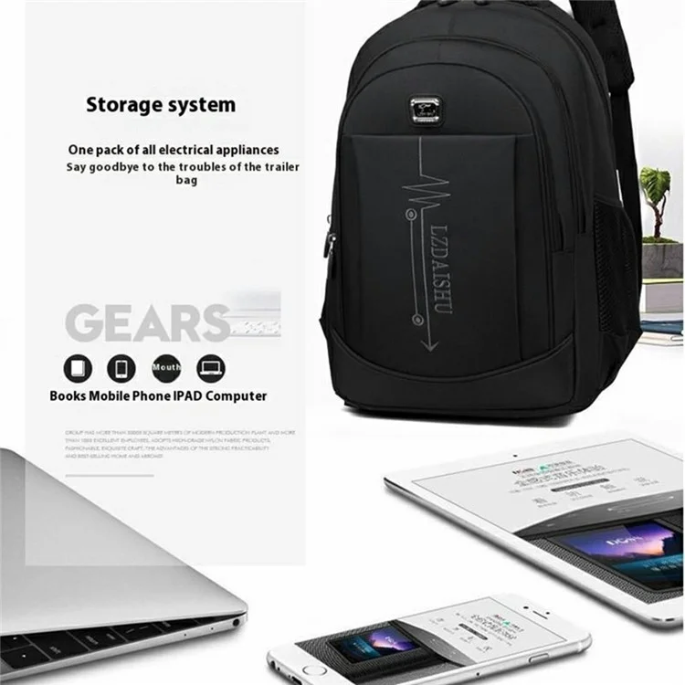 Multifunctional Oxford Cloth Backpack Unisex Students Large Capacity Casual Travel Daypack - Orange