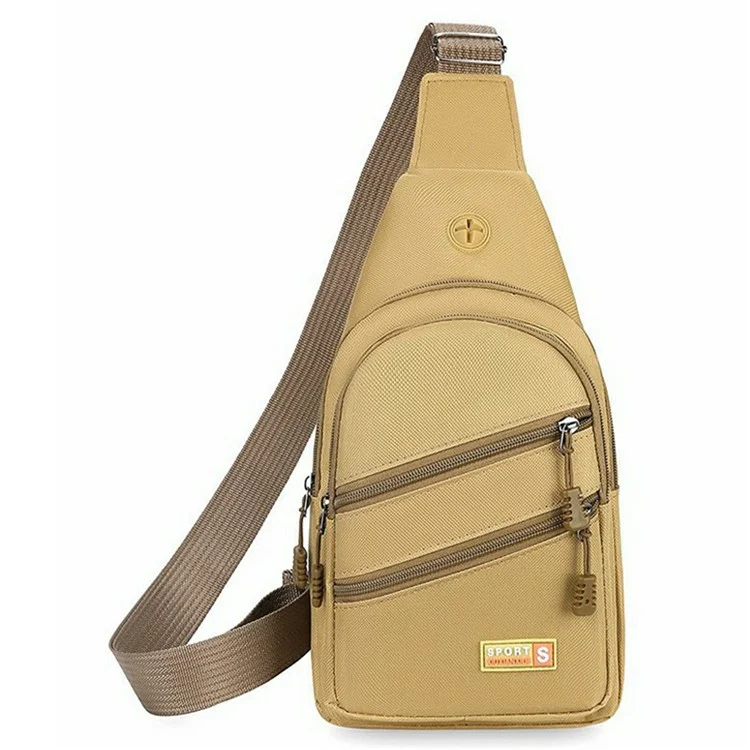 Bolso bandolera de lona para deportes al aire libre para hombres y mujeres con orificio para auriculares - Color café