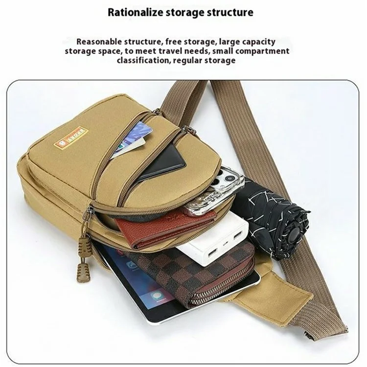 Bolso bandolera de lona para deportes al aire libre para hombres y mujeres con orificio para auriculares - Color café