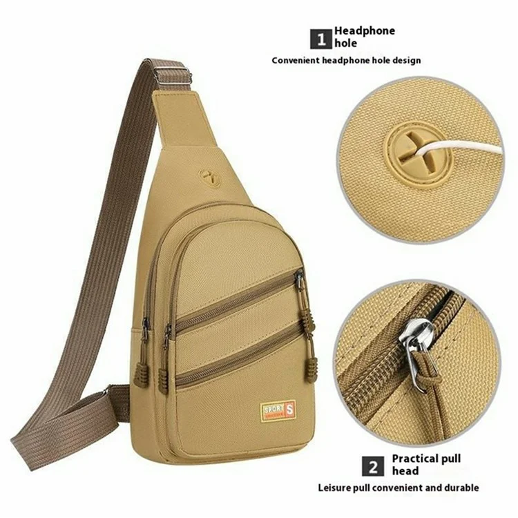 Bolso bandolera de lona para deportes al aire libre para hombres y mujeres con orificio para auriculares - Color café