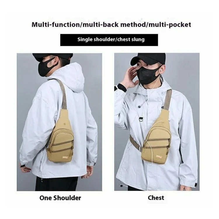 Bolso bandolera de lona para deportes al aire libre para hombres y mujeres con orificio para auriculares - Color café