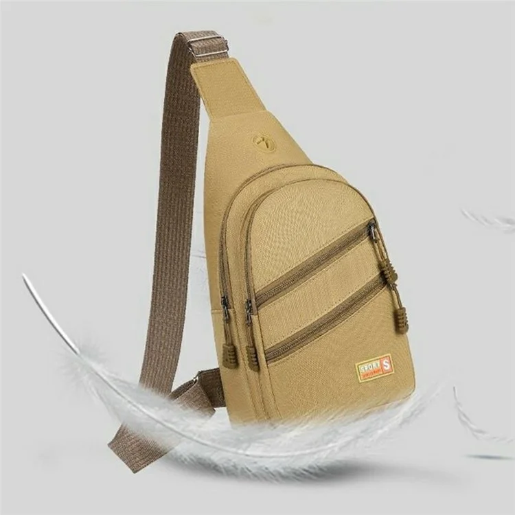 Bolso bandolera de lona para deportes al aire libre para hombres y mujeres con orificio para auriculares - Color café