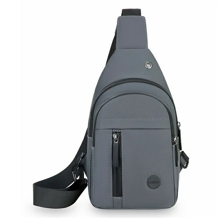 Waterproof Leather Chest Bag for Men Casual Single Shoulder Crossbody Pack with Earphone Hole - Grey