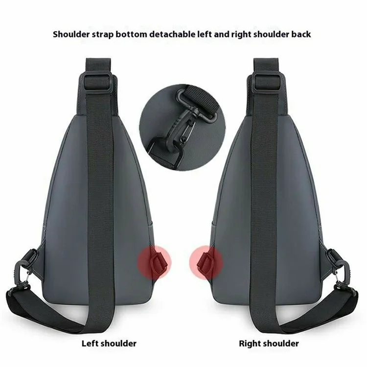 Waterproof Leather Chest Bag for Men Casual Single Shoulder Crossbody Pack with Earphone Hole - Grey