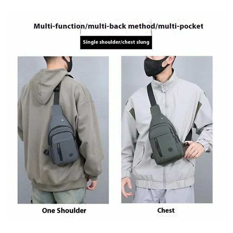 Waterproof Leather Chest Bag for Men Casual Single Shoulder Crossbody Pack with Earphone Hole - Grey