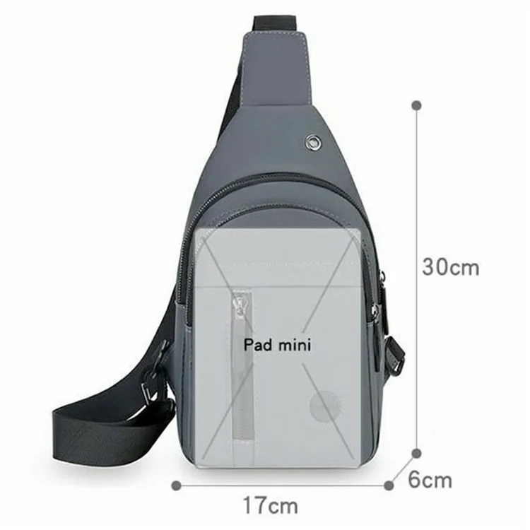 Waterproof Leather Chest Bag for Men Casual Single Shoulder Crossbody Pack with Earphone Hole - Grey