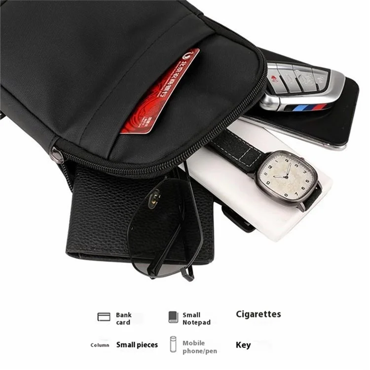 Leichte Umhängetasche aus Oxford-Stoff, Einzelschulter-Brusttasche für Radfahren / Wandern / Reisen - Schwarz