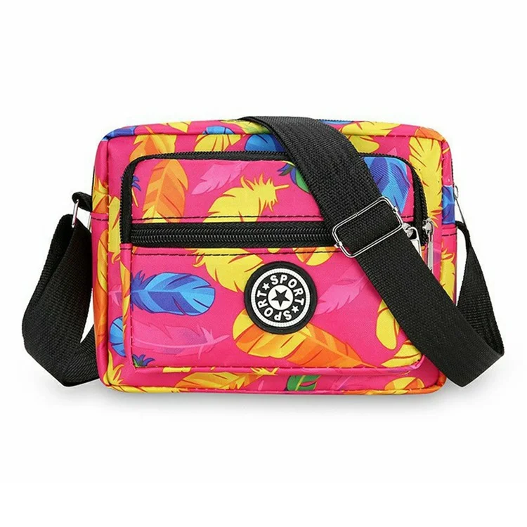 Sac à bandoulière carré pour personnes âgées en tissu Oxford imprimé pour courses / voyages - Plume rose