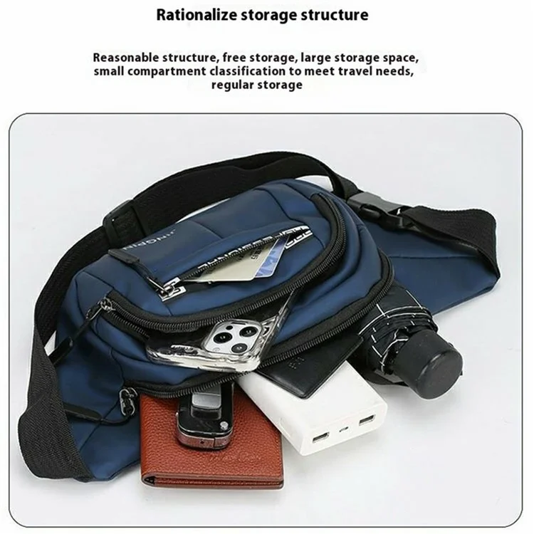 Multifunction Large Capacity Waist Pack PU  Leather Chest Bag for Men Women Phone Wallet Pouch - Dark Blue