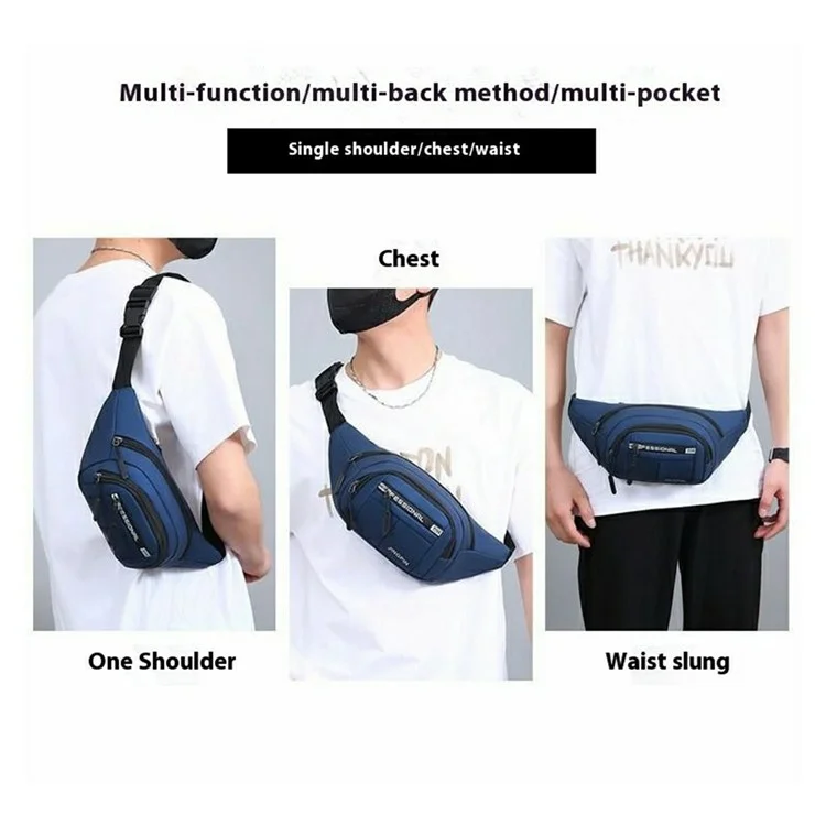 Multifunction Large Capacity Waist Pack PU  Leather Chest Bag for Men Women Phone Wallet Pouch - Dark Blue