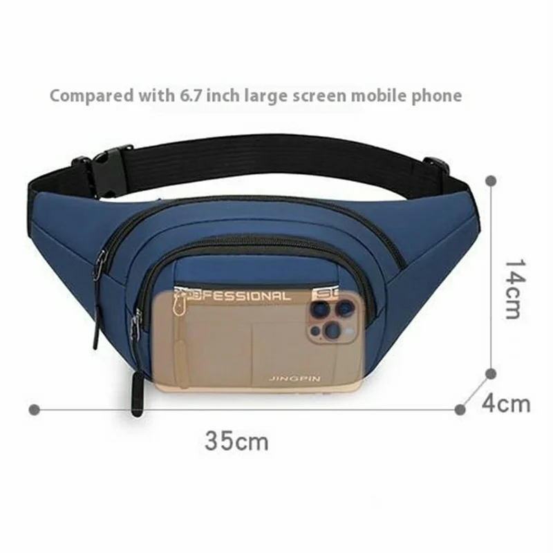 Multifunction Large Capacity Waist Pack PU  Leather Chest Bag for Men Women Phone Wallet Pouch - Dark Blue