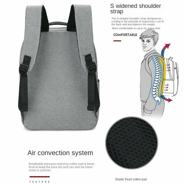 Großvolumige Herren Schultertasche Canvas Schulrucksack Business Laptop Rucksack (Ohne USB-Anschluss) - Grau