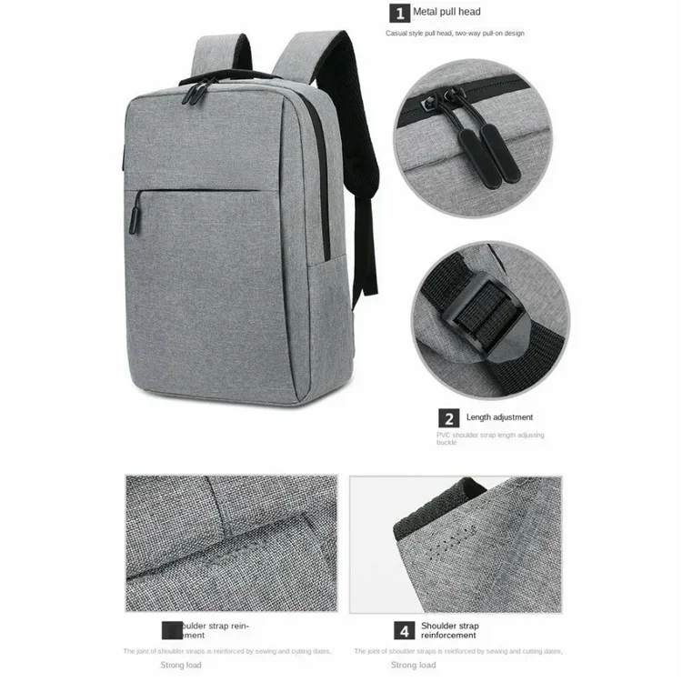 Großvolumige Herren Schultertasche Canvas Schulrucksack Business Laptop Rucksack (Ohne USB-Anschluss) - Grau