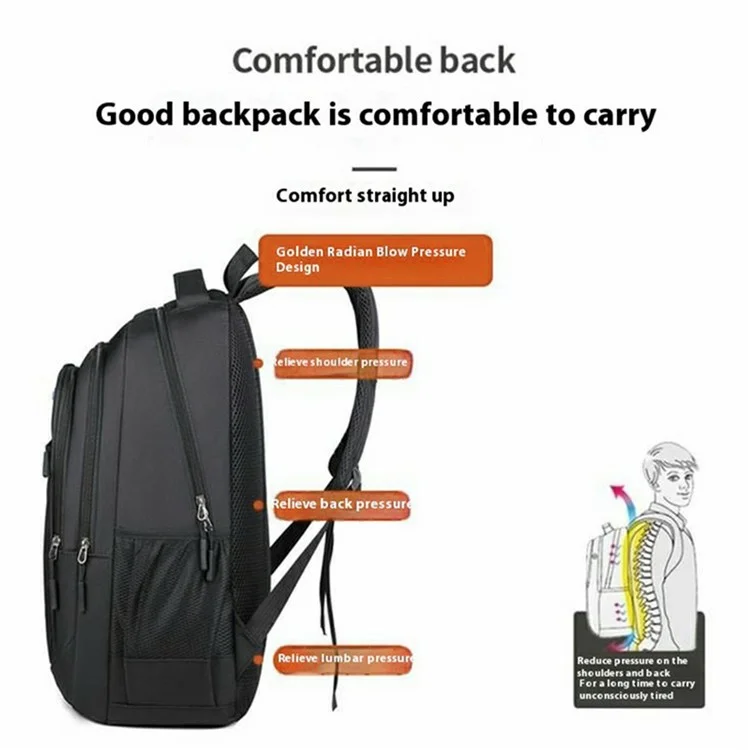 For 17 Inch Laptop Waterproof Oxford Fabric Backpack Breathable Large Capacity Men Rucksack - Black