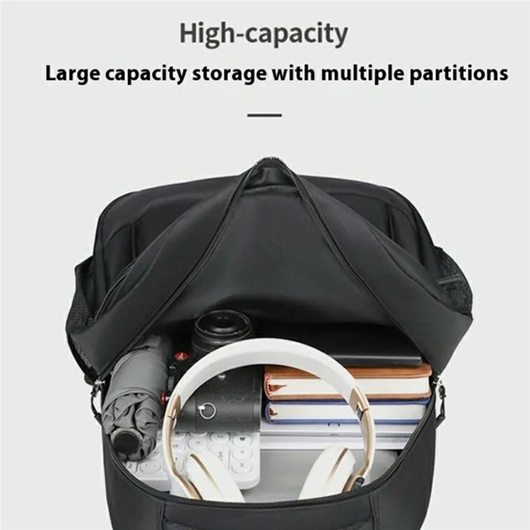For 17 Inch Laptop Waterproof Oxford Fabric Backpack Breathable Large Capacity Men Rucksack - Black