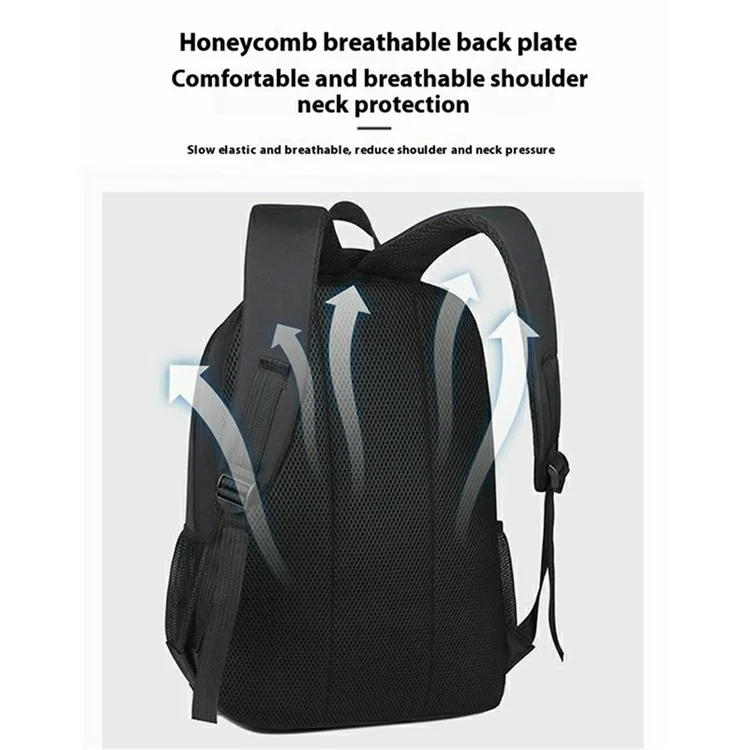 For 17 Inch Laptop Waterproof Oxford Fabric Backpack Breathable Large Capacity Men Rucksack - Black