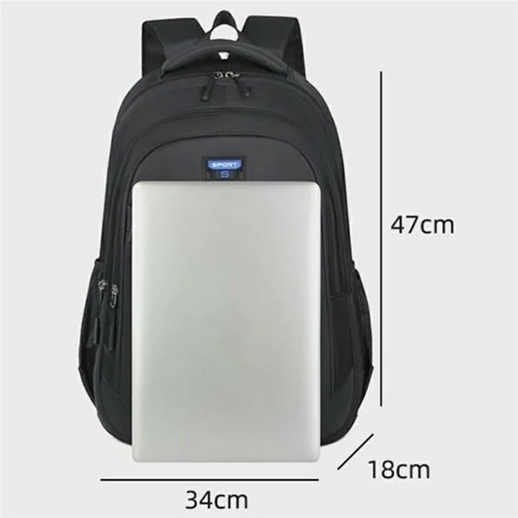 For 17 Inch Laptop Waterproof Oxford Fabric Backpack Breathable Large Capacity Men Rucksack - Black