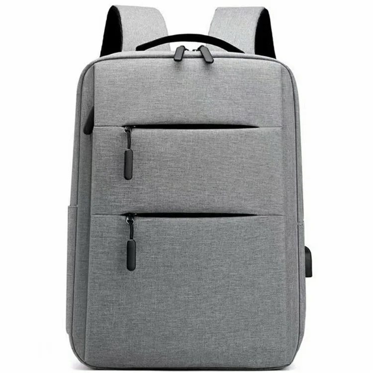 Double Zipper Design Large Capacity Men Shoulder Bag Canvas Business Laptop Backpack with External USB Port - Grey