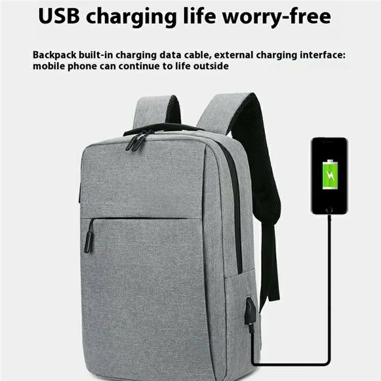 Double Zipper Design Large Capacity Men Shoulder Bag Canvas Business Laptop Backpack with External USB Port - Grey