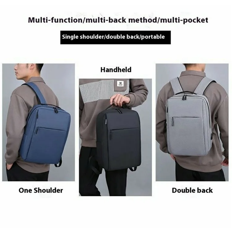 Double Zipper Design Large Capacity Men Shoulder Bag Canvas Business Laptop Backpack with External USB Port - Grey