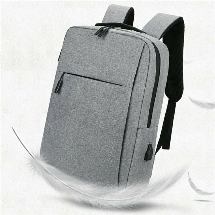 Double Zipper Design Large Capacity Men Shoulder Bag Canvas Business Laptop Backpack with External USB Port - Grey