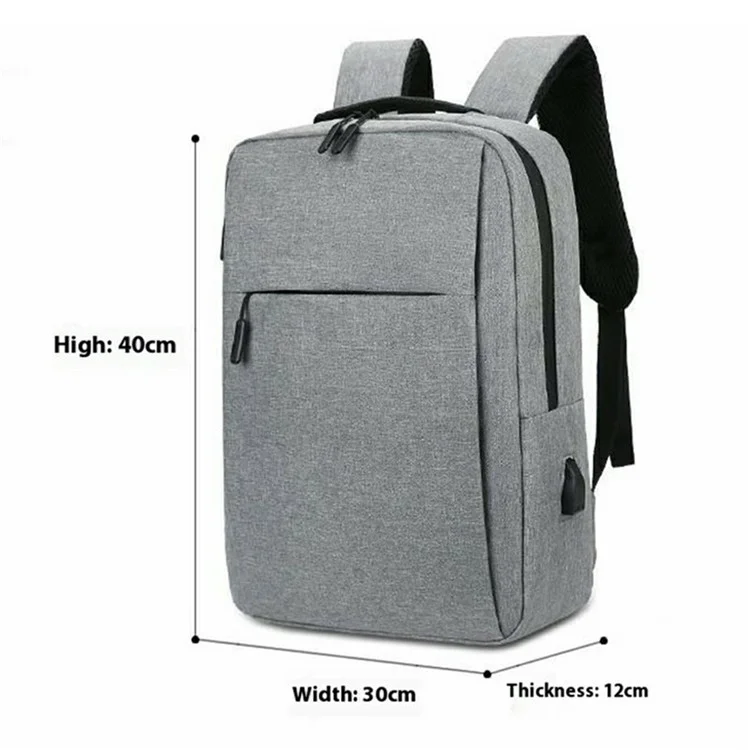 Double Zipper Design Large Capacity Men Shoulder Bag Canvas Business Laptop Backpack with External USB Port - Grey