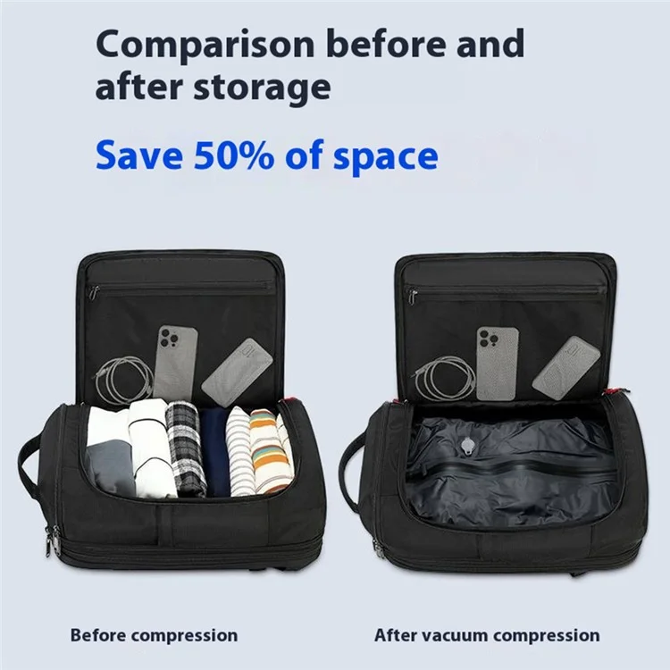 Mochila de Viagem Expansível com Compressão POSO 676 para Laptop de 17,3 Polegadas com Bomba de Vácuo (Sem Iluminação)