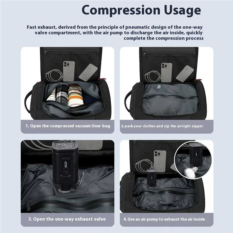 Mochila de Viagem Expansível com Compressão POSO 676 para Laptop de 17,3 Polegadas com Bomba de Vácuo (Sem Iluminação)