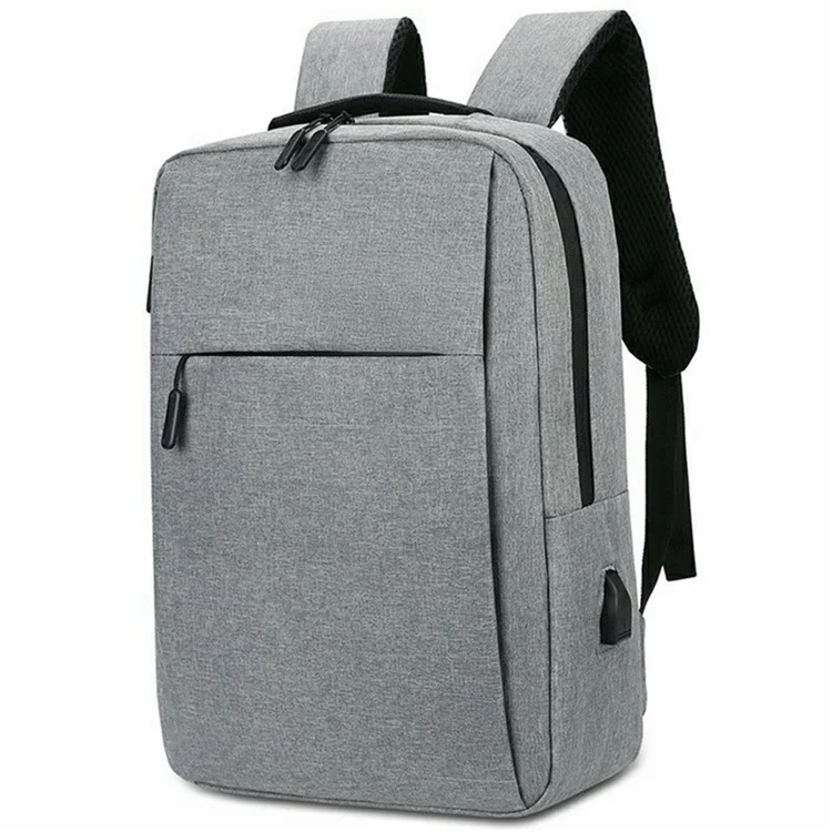 Men Shoulder Bag Large Capacity Canvas Schoolbag Business Laptop Backpack with External USB Port - Grey