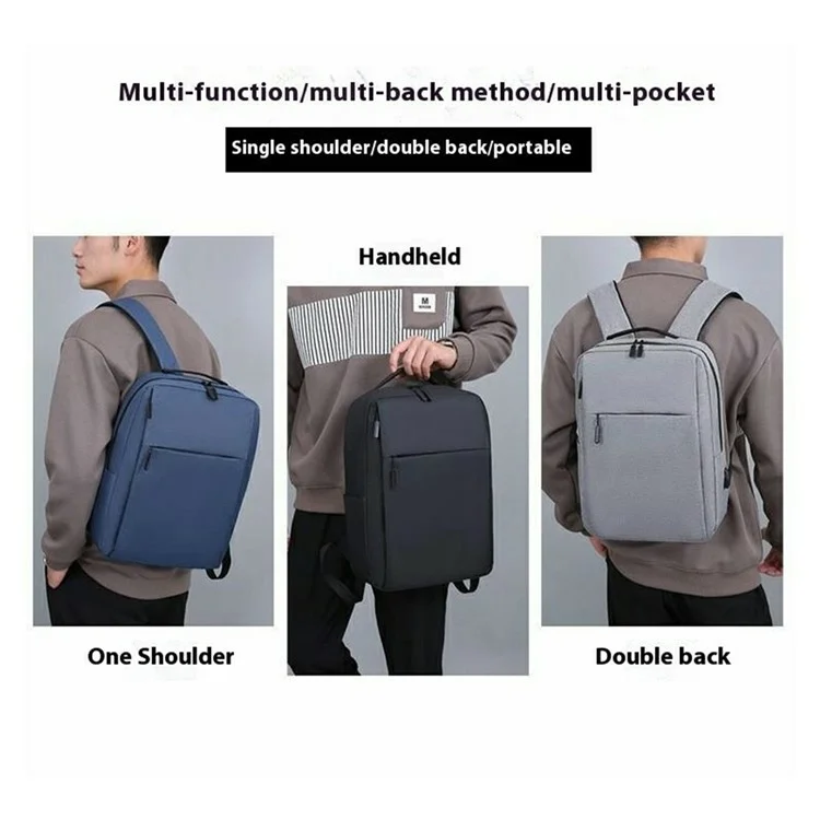 Men Shoulder Bag Large Capacity Canvas Schoolbag Business Laptop Backpack with External USB Port - Grey